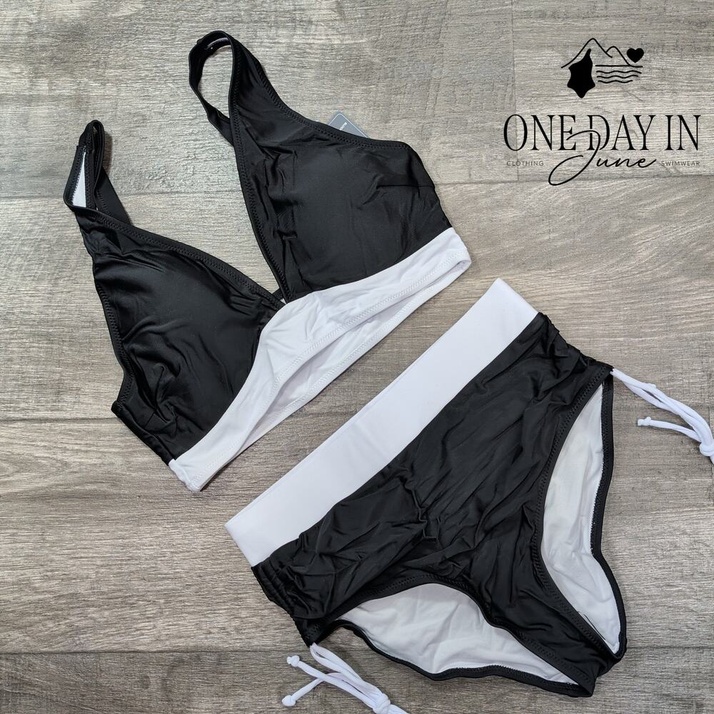 Blooming Jelly High Waist Drawstring Bikini Swimsuit Size M